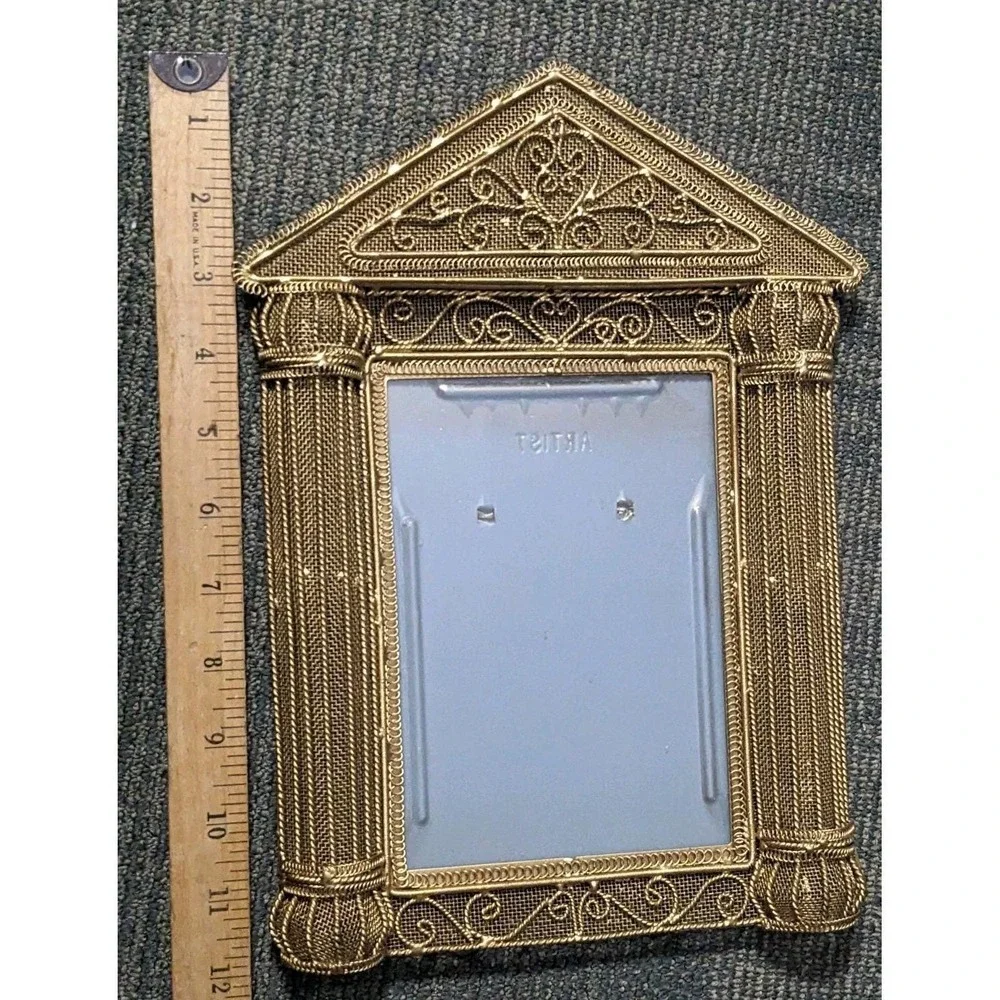 Vintage Style Ornate Gold Filigree Metal Picture Frame Hollywood Regency Columns